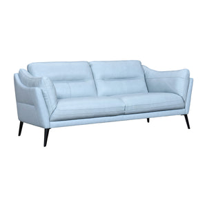 Homeroots 87" Sky Blue Leather Sofa With Black Legs   546414