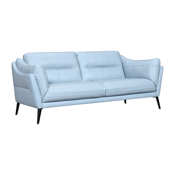 Homeroots 87" Sky Blue Leather Sofa With Black Legs   546414