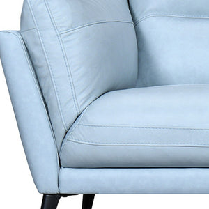 Homeroots 87" Sky Blue Leather Sofa With Black Legs   546414