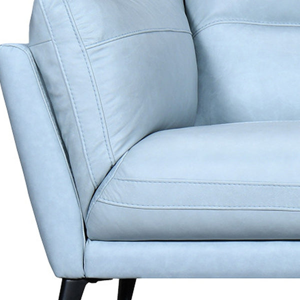 Homeroots 87" Sky Blue Leather Sofa With Black Legs   546414