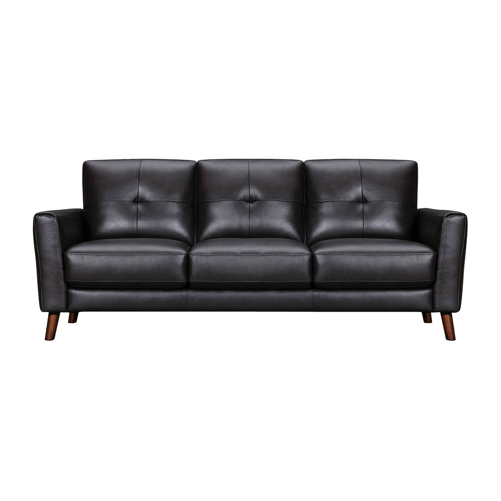 Homeroots 82" Black Leather Sofa With Brown Legs   546416