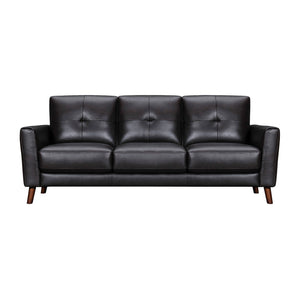 Homeroots 82" Black Leather Sofa With Brown Legs   546416