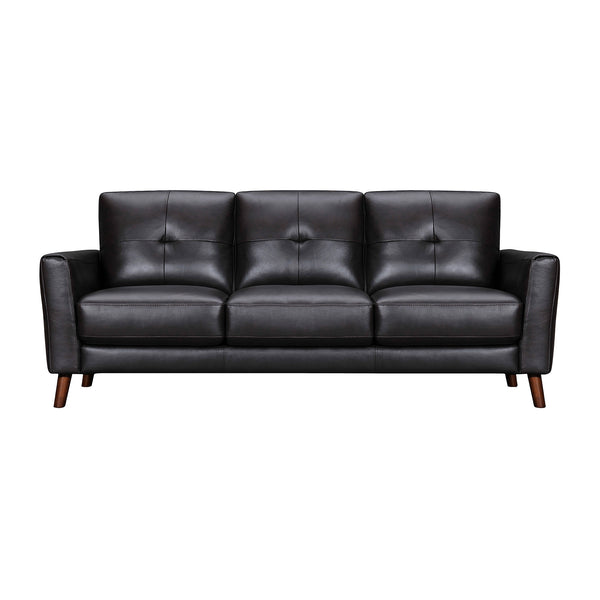 Homeroots 82" Black Leather Sofa With Brown Legs   546416