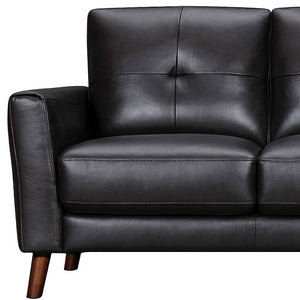 Homeroots 82" Black Leather Sofa With Brown Legs   546416