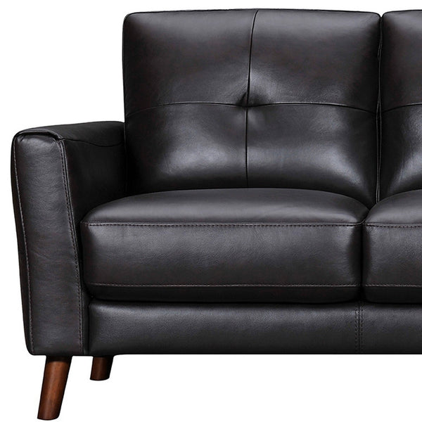 Homeroots 82" Black Leather Sofa With Brown Legs   546416