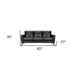 Homeroots 82" Black Leather Sofa With Brown Legs   546416