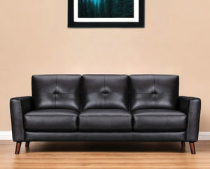 Homeroots 82" Black Leather Sofa With Brown Legs   546416