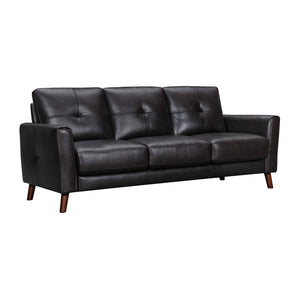 Homeroots 82" Black Leather Sofa With Brown Legs   546416