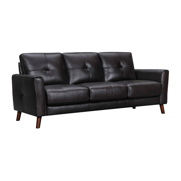 Homeroots 82" Black Leather Sofa With Brown Legs   546416
