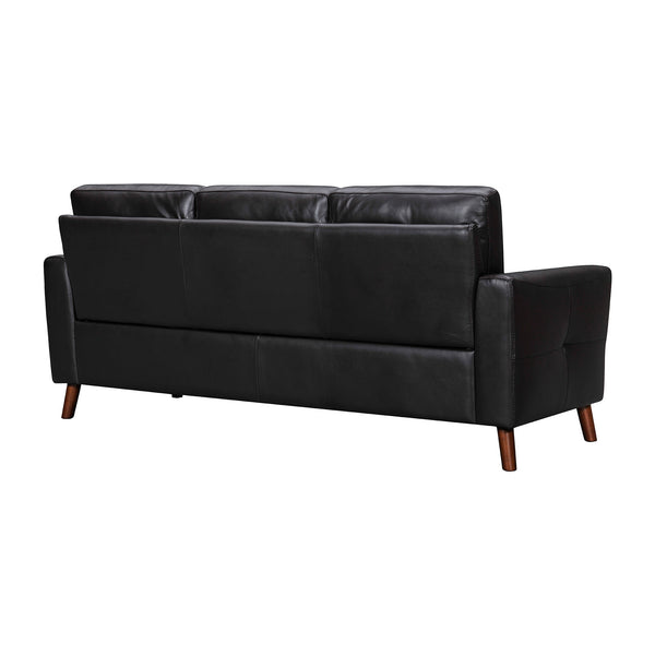 Homeroots 82" Black Leather Sofa With Brown Legs   546416