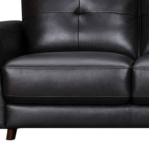 Homeroots 82" Black Leather Sofa With Brown Legs   546416