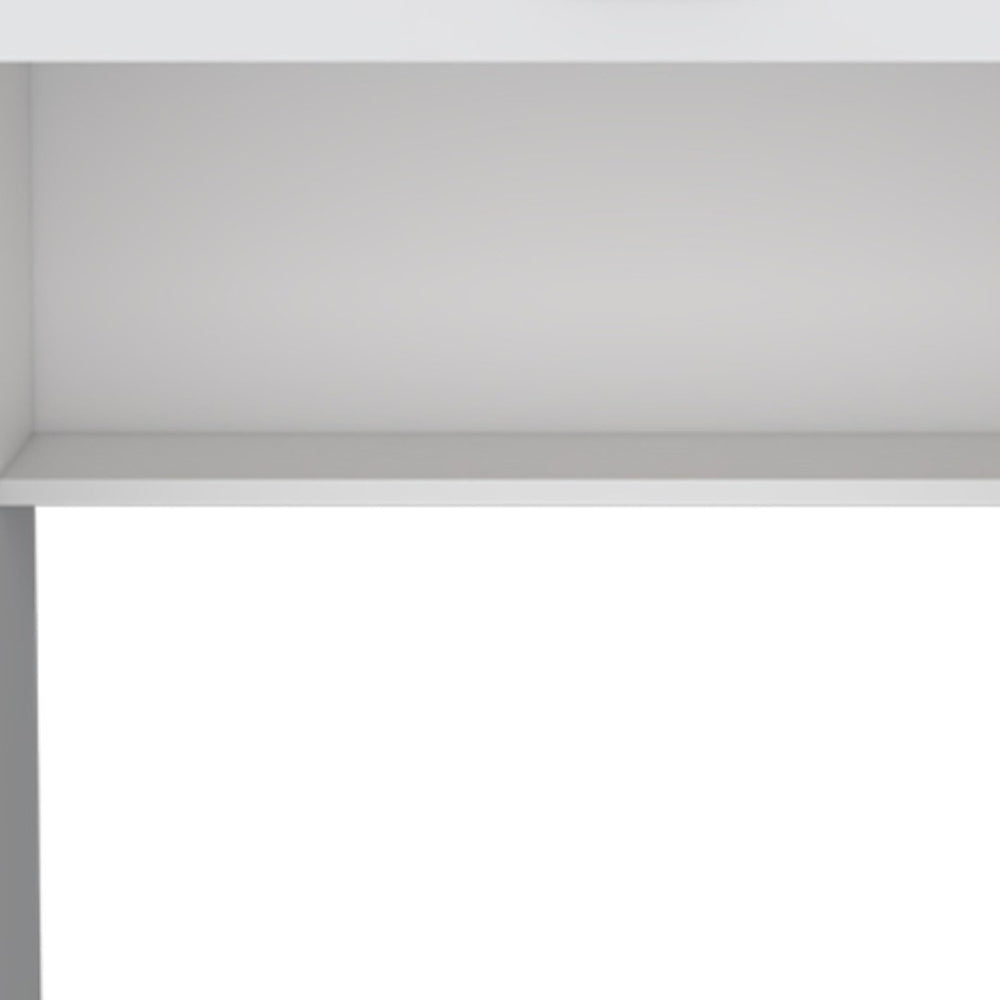 HomeRoots 32" Modern White Wood Computer Desk with Drawer - Stylish, Space-Saving Workstation for Home Office 546421