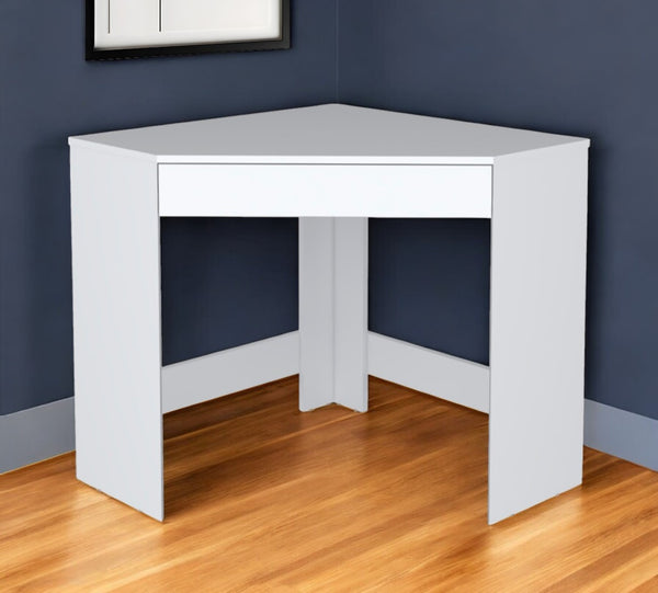 Homeroots 30" White Wood Corner Computer Desk - Stylish Space-saving Design With Hidden Storage For Home Office   546422