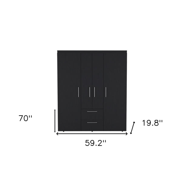 Homeroots 59" Black Two Drawer Combo Dresser  Manufactured Wood 546424