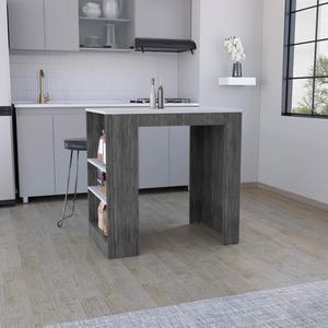 Homeroots 36" Elegant White And Gray Marble Kitchen Island With Wood Storage – Versatile, Stylish, Functional!   546425