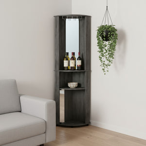HomeRoots 75" Charcoal Wood Ribbed Texture Corner Bar Cabinet – Stylish Storage with Glass Doors & Wine Holder 546433