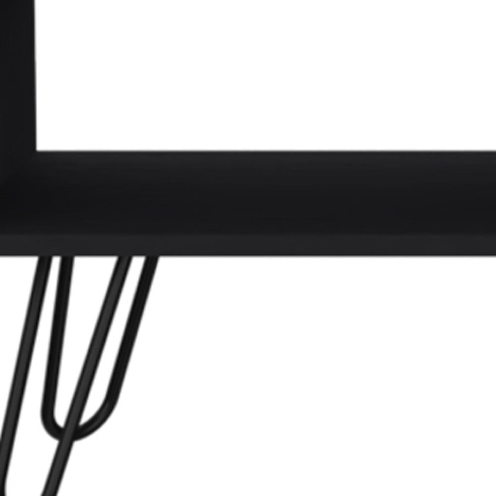 HomeRoots 41" Black and Oak Wood Coffee Table with Drawer, Shelf & Hairpin Legs - Modern Industrial Design 546434