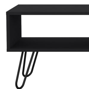 Homeroots 41" Stylish Black And Oak Coffee Table With Shelf And Drawer - Modern Metal Legs For Any Room   546434