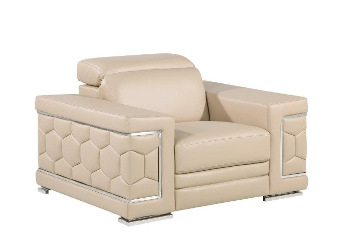 Homeroots 47" Beige And Silver Genuine Leather Club Chair - Stylish Comfort With Chrome Accents For Modern Spaces   546435