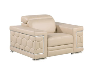 Homeroots 47" Beige And Silver Genuine Leather Club Chair - Stylish Comfort With Chrome Accents For Modern Spaces   546435