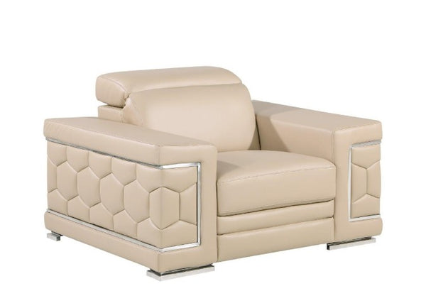 Homeroots 47" Beige And Silver Genuine Leather Club Chair - Stylish Comfort With Chrome Accents For Modern Spaces   546435