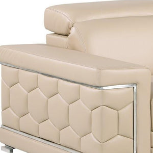 Homeroots 47" Beige And Silver Genuine Leather Club Chair - Stylish Comfort With Chrome Accents For Modern Spaces   546435