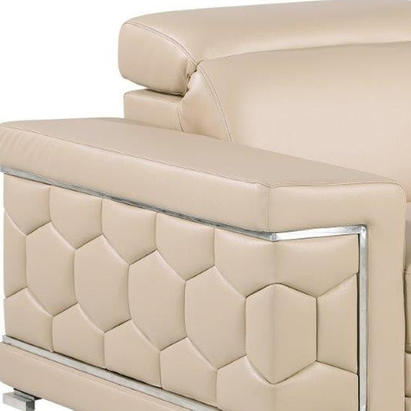 Homeroots 47" Beige And Silver Genuine Leather Club Chair - Stylish Comfort With Chrome Accents For Modern Spaces   546435