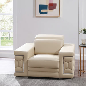 Homeroots 47" Beige And Silver Genuine Leather Club Chair - Stylish Comfort With Chrome Accents For Modern Spaces   546435