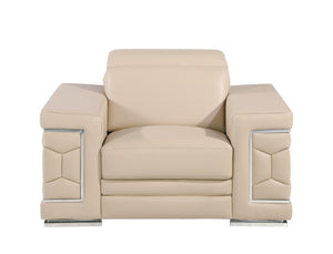 HomeRoots 47" Genuine Leather Club Chair with Chic Silver Accents, Tufted Design, and Adjustable Headrest Beige 546435