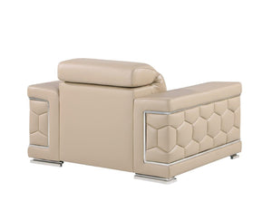 Homeroots 47" Beige And Silver Genuine Leather Club Chair - Stylish Comfort With Chrome Accents For Modern Spaces   546435