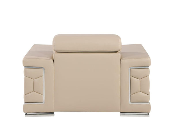 Homeroots 47" Beige And Silver Genuine Leather Club Chair - Stylish Comfort With Chrome Accents For Modern Spaces   546435