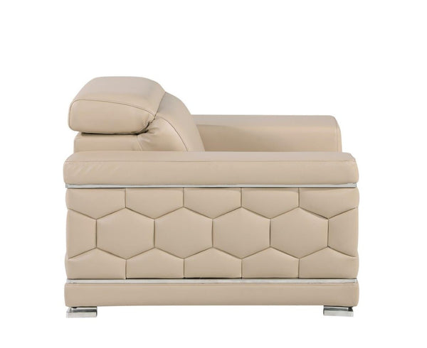 Homeroots 47" Beige And Silver Genuine Leather Club Chair - Stylish Comfort With Chrome Accents For Modern Spaces   546435