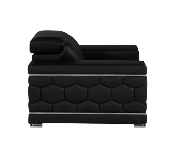 Homeroots 47" Black And Silver Genuine Leather Club Chair   546436