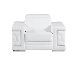 Homeroots 47" White And Silver Genuine Leather Lounge Chair   546437