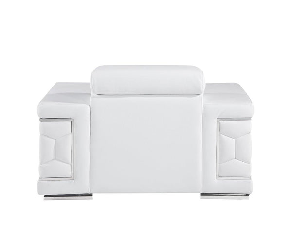 Homeroots 47" White And Silver Genuine Leather Lounge Chair   546437