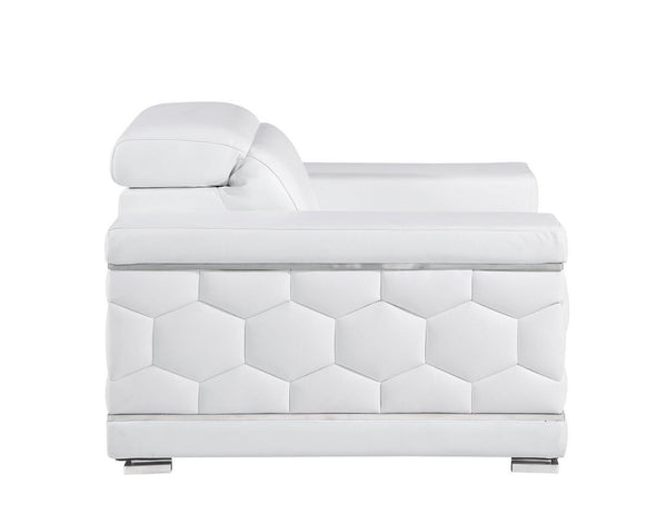 Homeroots 47" White And Silver Genuine Leather Lounge Chair   546437