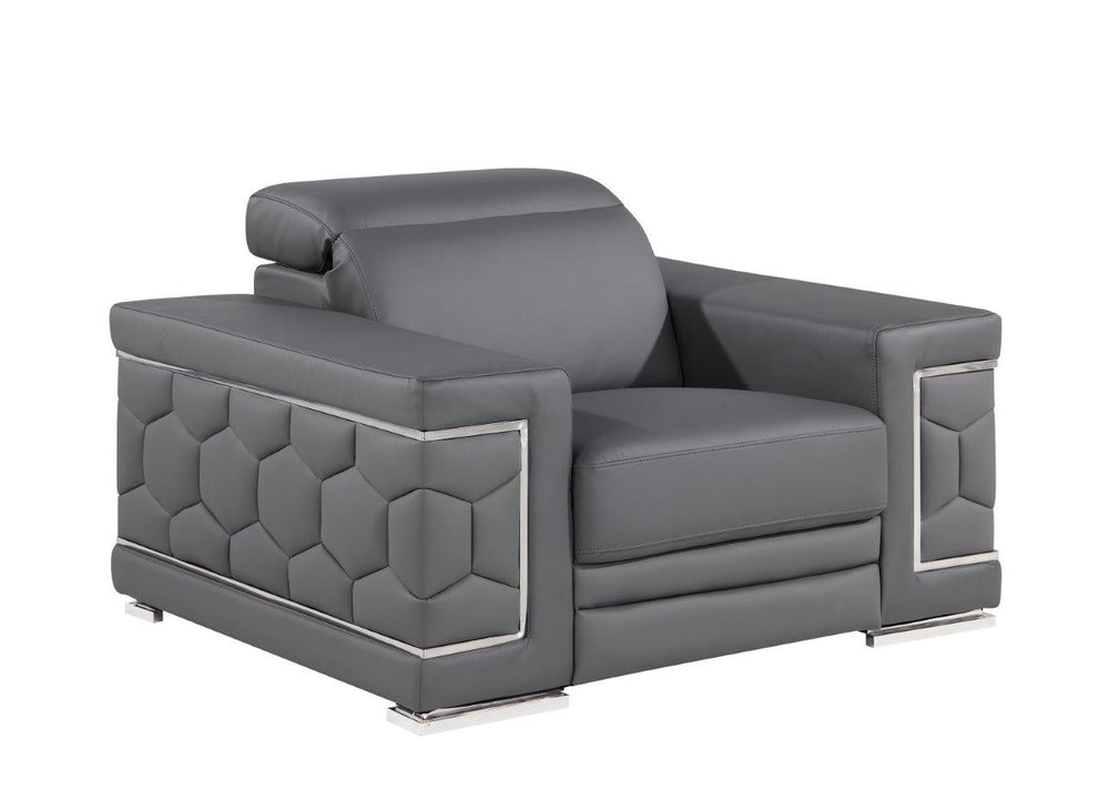 Homeroots 47" Granite Gray And Silver Genuine Leather Lounge Chair   546438