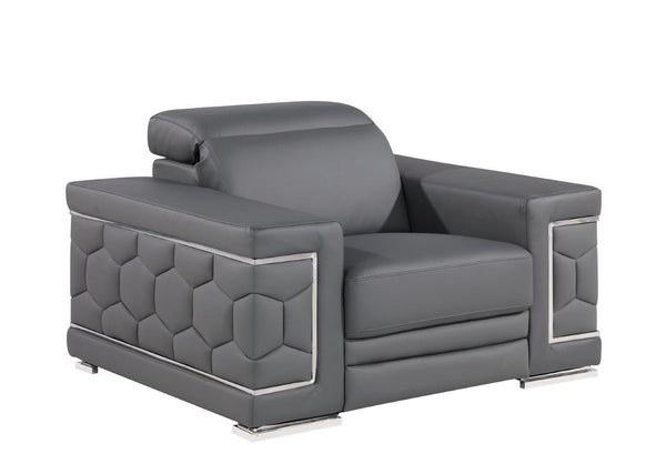 Homeroots 47" Granite Gray And Silver Genuine Leather Lounge Chair   546438