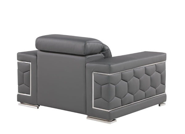 Homeroots 47" Granite Gray And Silver Genuine Leather Lounge Chair   546438