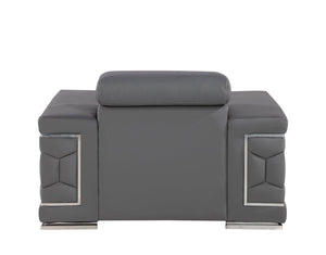 Homeroots 47" Granite Gray And Silver Genuine Leather Lounge Chair   546438