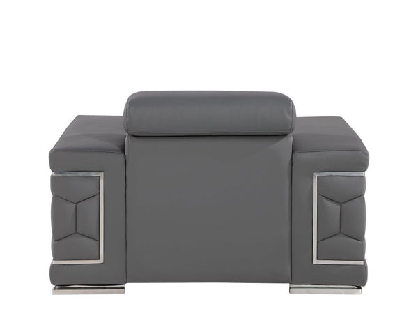 Homeroots 47" Granite Gray And Silver Genuine Leather Lounge Chair   546438