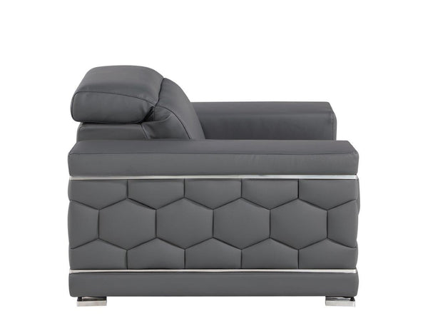 Homeroots 47" Granite Gray And Silver Genuine Leather Lounge Chair   546438
