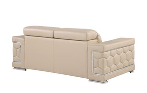 HomeRoots 70" Contemporary Leather Loveseat with Silver Accents, Adjustable Headrests, and Sleek Steel Legs CREAM 546439