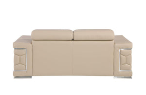 HomeRoots 70" Contemporary Leather Loveseat with Silver Accents, Adjustable Headrests, and Sleek Steel Legs CREAM 546439