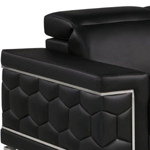 Homeroots 71" Black And Silver Genuine Leather Loveseat   546440