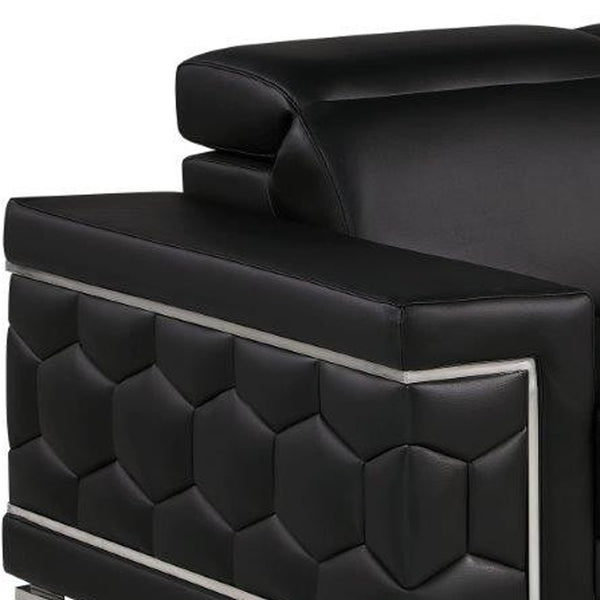 Homeroots 71" Black And Silver Genuine Leather Loveseat   546440