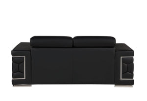 Homeroots 71" Black And Silver Genuine Leather Loveseat   546440