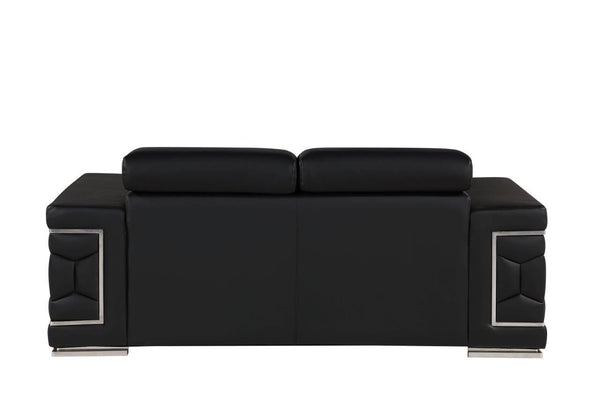 Homeroots 71" Black And Silver Genuine Leather Loveseat   546440