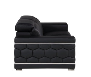 Homeroots 71" Black And Silver Genuine Leather Loveseat   546440