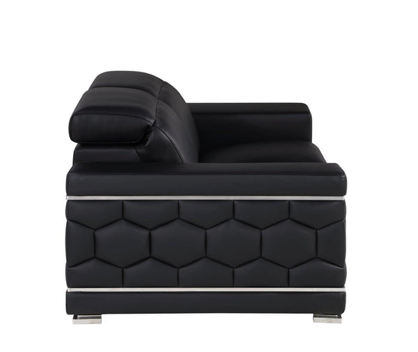 Homeroots 71" Black And Silver Genuine Leather Loveseat   546440